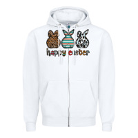 White Happy Easter Zipper Hoodie - CowhideDigitalArt