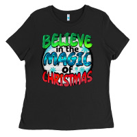 Black believe in the magic of christmas Ladies Tee - BarkalooDesign