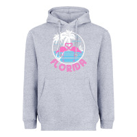 Heather Grey Hot Trend Florida Pink Flamingo Heart 80S Retro Vintage Style Heavyweight Hoodie - lanVoArt