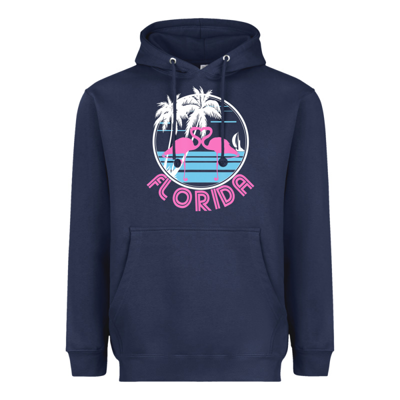 Hot Trend Florida Pink Flamingo Heart 80s Retro Vintage Style Heavyweight Hoodie by lanVoArt | Teevron