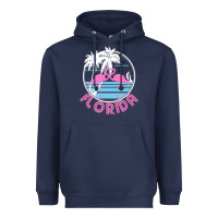 Navy Hot Trend Florida Pink Flamingo Heart 80S Retro Vintage Style Heavyweight Hoodie - lanVoArt