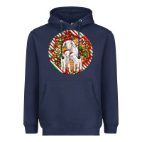 Navy christmas goat family ornament Heavyweight Hoodie - Artiststas