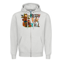 Dove Grey happy fall y all Zipper Hoodie - CowhideDigitalArt