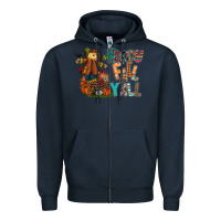 Navy happy fall y all Zipper Hoodie - CowhideDigitalArt