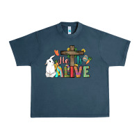 Midnight Navy He is alive Easter Day Urban Heavy Tee - HowdyJamesFarm
