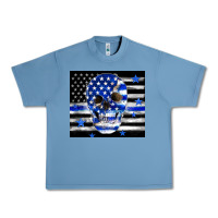 Pebble Blue police flag patriotic skull Urban Heavy Tee - TumblerDesignByShophia