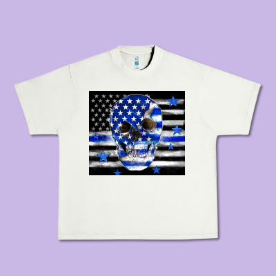 Police Flag Patriotic Skull Urban Heavy Tee Designed By Tumblerdesignbyshophia