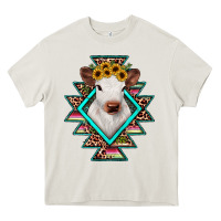 Cream heifer cowhide aztec Heavy Core Tee - JahusDesignShop