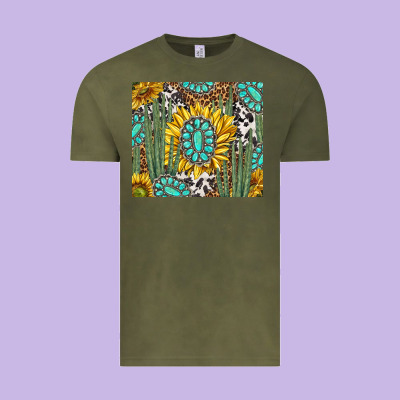 Western Cactus With Sunflowers And Turquoise Tumbler Tbs Vintage Tee Designed By Tumblerdesignbyshophia