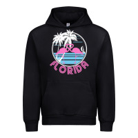 Black Hot Trend Florida Pink Flamingo Heart 80S Retro Vintage Style Urban Hoodie - lanVoArt