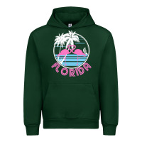 Forest Green Hot Trend Florida Pink Flamingo Heart 80S Retro Vintage Style Urban Hoodie - lanVoArt