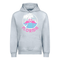 Heather Grey Hot Trend Florida Pink Flamingo Heart 80S Retro Vintage Style Urban Hoodie - lanVoArt