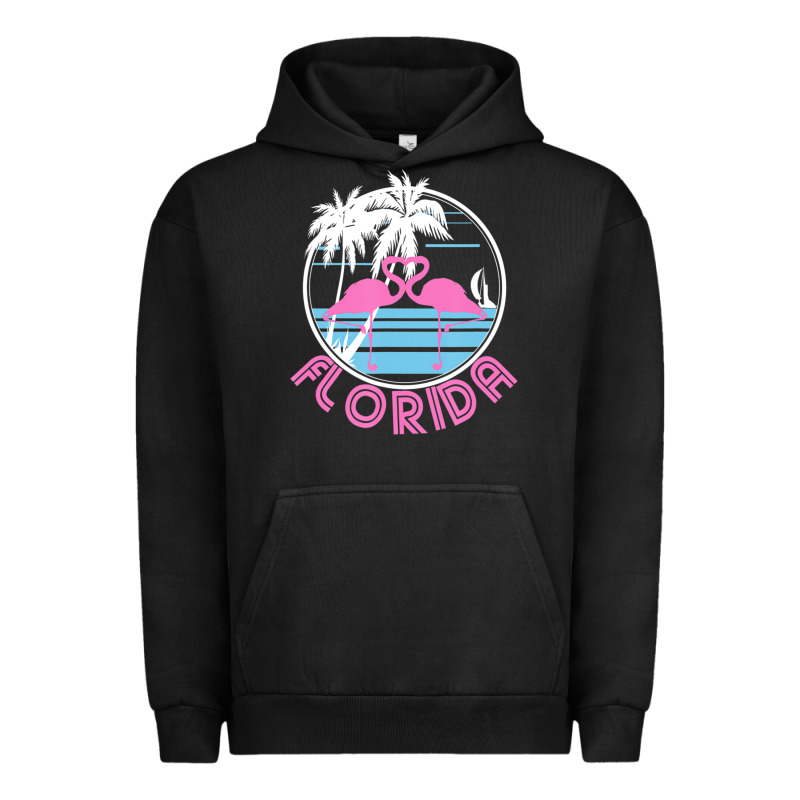 Hot Trend Florida Pink Flamingo Heart 80s Retro Vintage Style Urban Hoodie by lanVoArt | Teevron