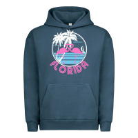 Pigment Midnight Navy Hot Trend Florida Pink Flamingo Heart 80S Retro Vintage Style Urban Hoodie - lanVoArt