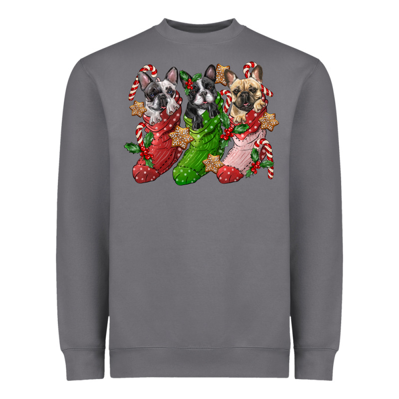 French Bulldog With Christmas Socks Heavyweight Sweatshirt by FaDigitalArtStudio | Teevron