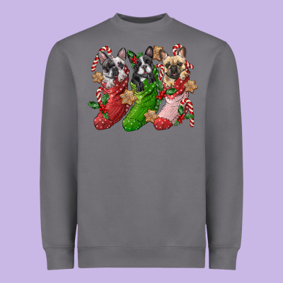 French Bulldog With Christmas Socks Heavyweight Sweatshirt Designed By Fadigitalartstudio