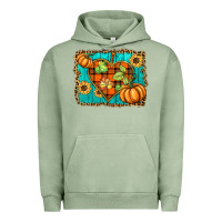 Pigment Oil Green fall pumpkins and sunflowers heart Urban Hoodie - BarkalooDesign