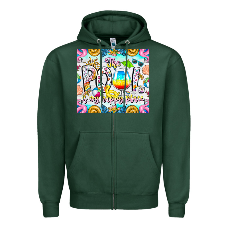 The Pool Is My Happy Place Zipper Hoodie by CowhideDigitalArt | Teevron