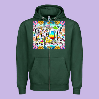 The Pool Is My Happy Place Zipper Hoodie Designed By Cowhidedigitalart
