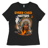 Black every child matters child and wolf Ladies Tee - BarkalooDesign