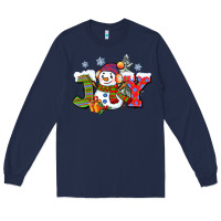 Navy christmas joy snowman Long Sleeve Tee - CowGirlArtShop