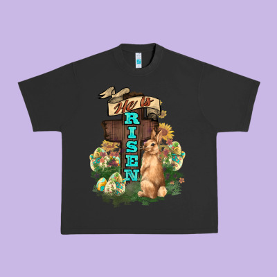 He Is Risen Bunny Cross Easter Day Urban Heavy Tee Designed By Howdyjamesfarm