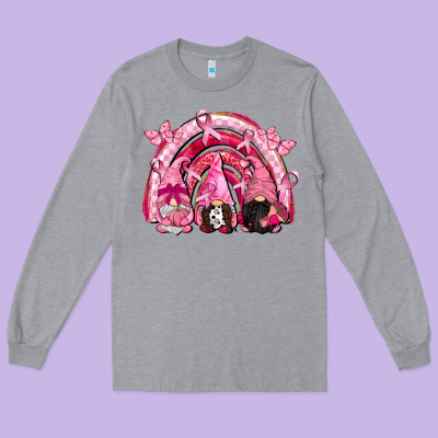 Gnomes Rainbow Breast Cancer Long Sleeve Tee Designed By Cowgirlartshop