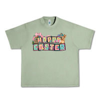 Oil Green Happy Easter plate letters Easter Day Urban Heavy Tee - HowdyJamesFarm