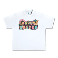 White Happy Easter plate letters Easter Day Urban Heavy Tee - HowdyJamesFarm