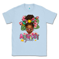 Dusty Blue August Girl Afro Woman Summer Classic Tee - texasbilliewilder
