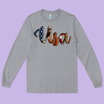 Usa Calligraphy Long Sleeve Tee Designed By Jasminsmagicworld
