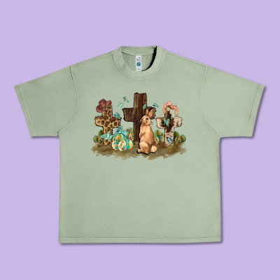 Western Rabbit Bunny With Crosses Easter Day Urban Heavy Tee Designed By Howdyjamesfarm