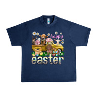 Navy Happy Easter truck with farm animals Easter Day Urban Heavy Tee - HowdyJamesFarm