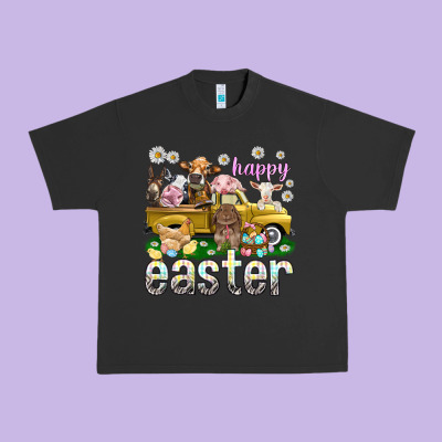 Happy Easter Truck With Farm Animals Easter Day Urban Heavy Tee Designed By Howdyjamesfarm