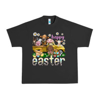 Pigment Black Happy Easter truck with farm animals Easter Day Urban Heavy Tee - HowdyJamesFarm