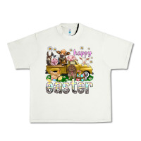 Pistachio Happy Easter truck with farm animals Easter Day Urban Heavy Tee - HowdyJamesFarm