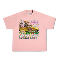 Salmon Happy Easter truck with farm animals Easter Day Urban Heavy Tee - HowdyJamesFarm