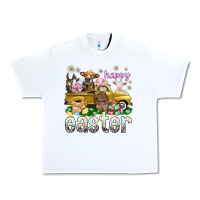 White Happy Easter truck with farm animals Easter Day Urban Heavy Tee - HowdyJamesFarm
