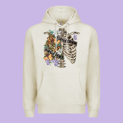 Inhale Peace Exhale Chaos Chest Premium Hoodie Designed By Fadigitalartstudio