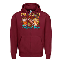Burgundy Falling Leaves Football Please Zipper Hoodie - CowhideDigitalArt