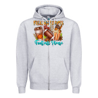 Heather Grey Falling Leaves Football Please Zipper Hoodie - CowhideDigitalArt