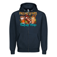Navy Falling Leaves Football Please Zipper Hoodie - CowhideDigitalArt