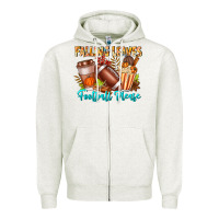 Oatmeal Heather Falling Leaves Football Please Zipper Hoodie - CowhideDigitalArt
