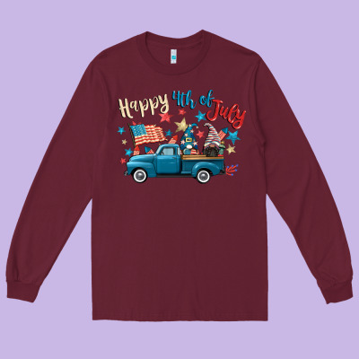 Happy 4th Of July Gnome Truck Long Sleeve Tee Designed By Cowgirlartshop
