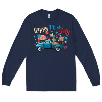 Navy happy 4th of july gnome truck Long Sleeve Tee - CowGirlArtShop