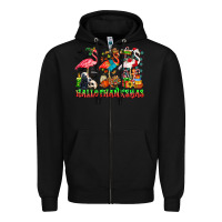 Black happy hallothanksmas flamingo Zipper Hoodie - CowhideDigitalArt