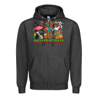 Charcoal Heather happy hallothanksmas flamingo Zipper Hoodie - CowhideDigitalArt