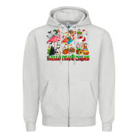 Dove Grey happy hallothanksmas flamingo Zipper Hoodie - CowhideDigitalArt