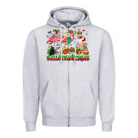 Heather Grey happy hallothanksmas flamingo Zipper Hoodie - CowhideDigitalArt
