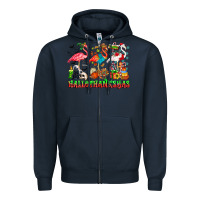 Navy happy hallothanksmas flamingo Zipper Hoodie - CowhideDigitalArt